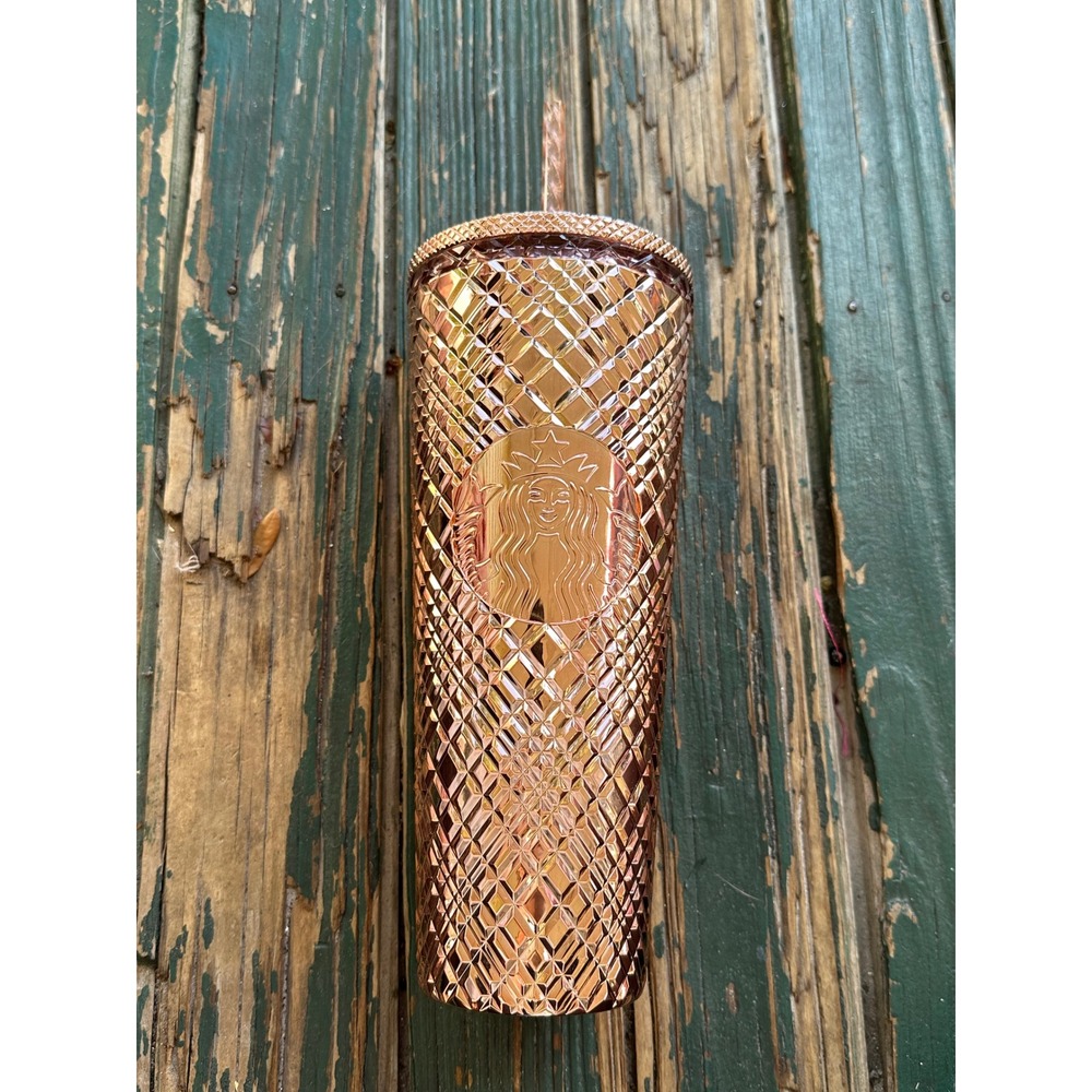 Starbucks Rose Gold Metallic Studded Grid Venti Tumbler 24oz Cold Cup 011147121
